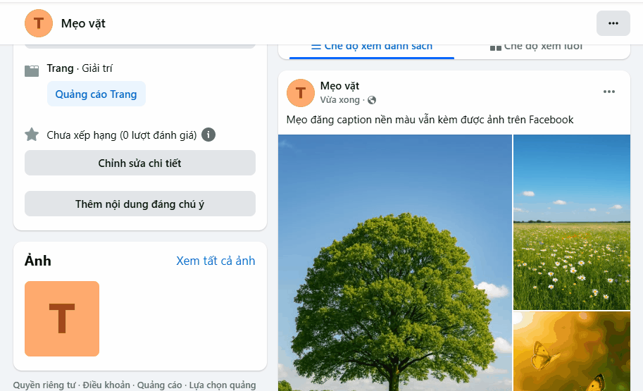 Mẹo đăng caption nền màu vẫn kèm được ảnh trên Facebook